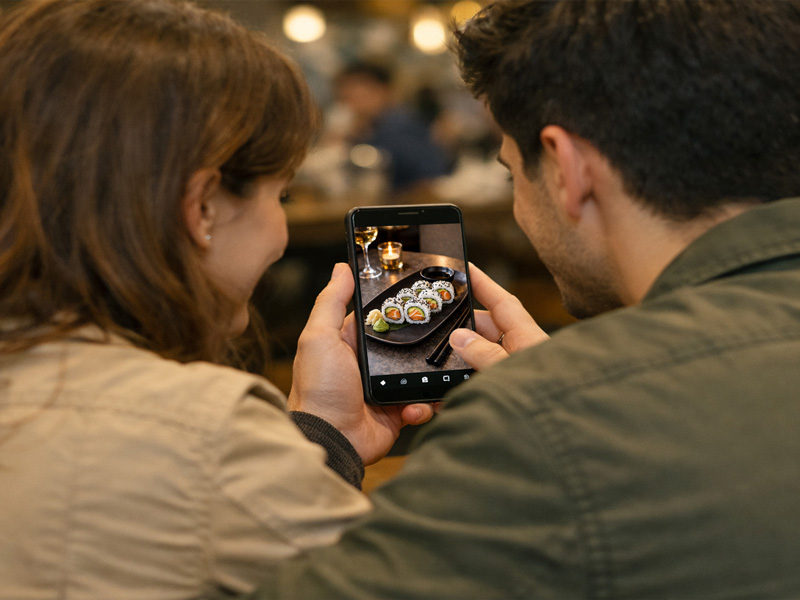 Gäste sehen das Gericht als Video auf ihrem Smartphone